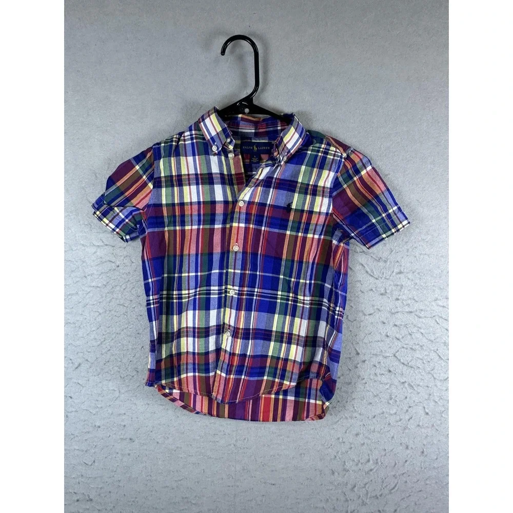 Ralph Lauren Shirt Boys 6 Multicolor Plaid Short Sleeve Button‎ Down Pony Logo